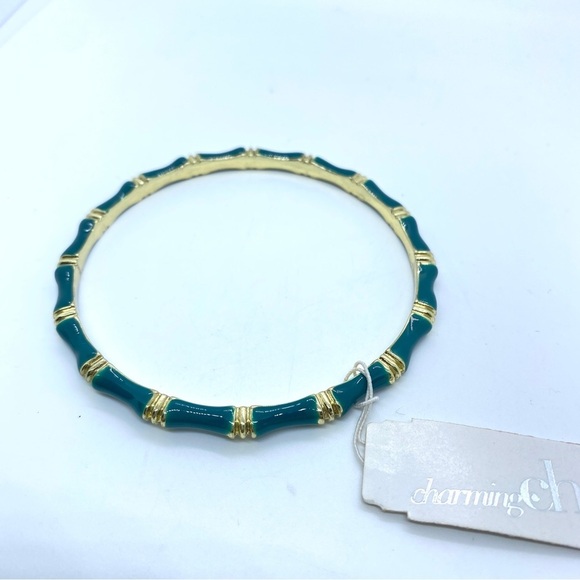 CHARMING CHARLIE NWT Teal and Goldtone Bangle Bracelet - Picture 5 of 5